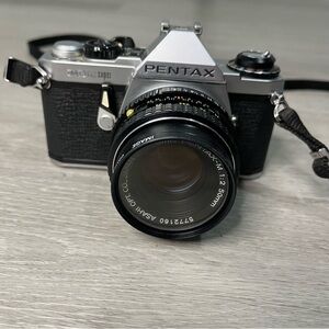 Pentax ME Super Black & Silver  Film Camera + SMC Pentax-M 1:2 50mm from Japan